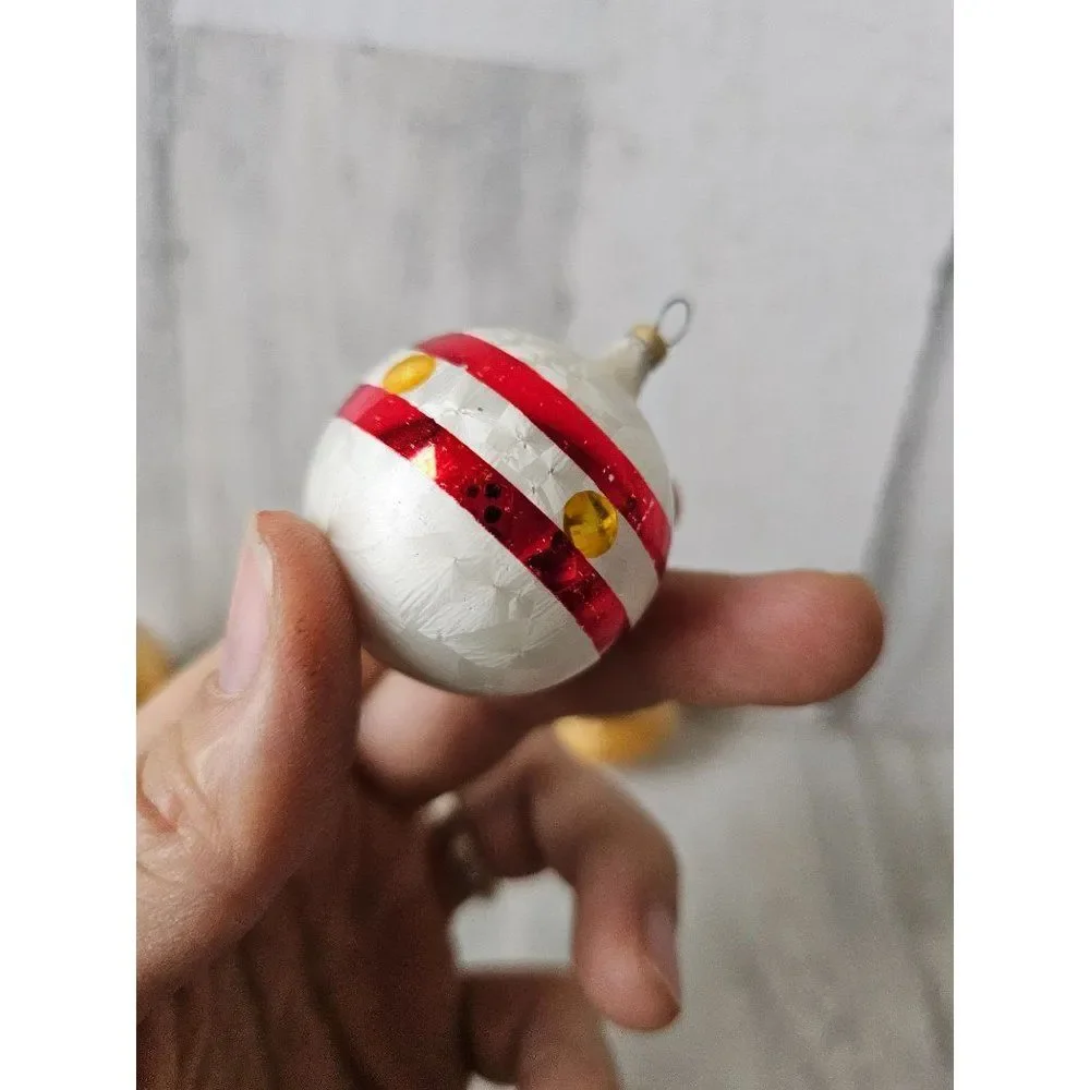 Vintage ball stripe gold white bread mini ornament Xmas‎ tree set
